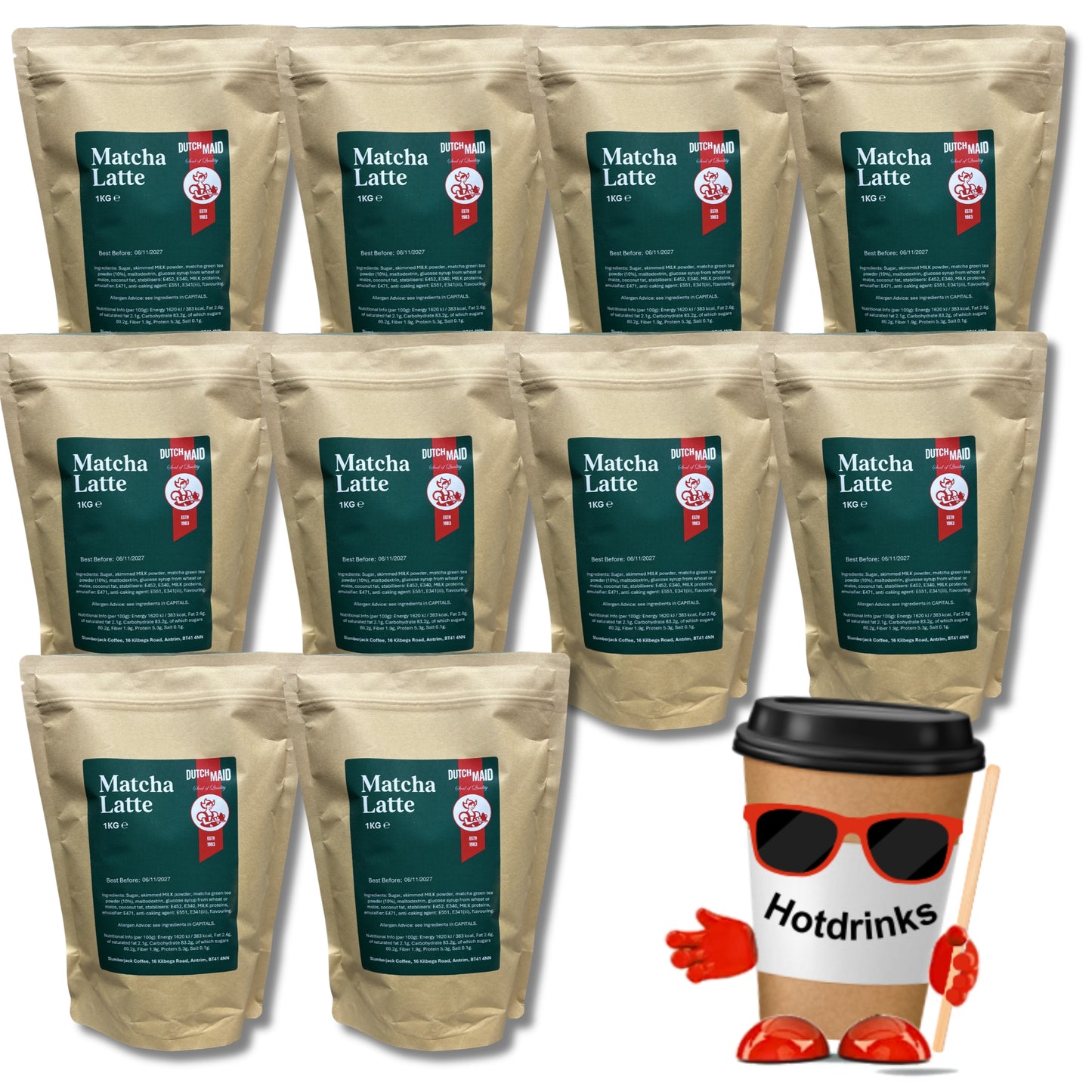 Dutch Maid - Matcha Latte, Pre-Mixed Drink Powder - 1kg or 10 X 1kg Bags