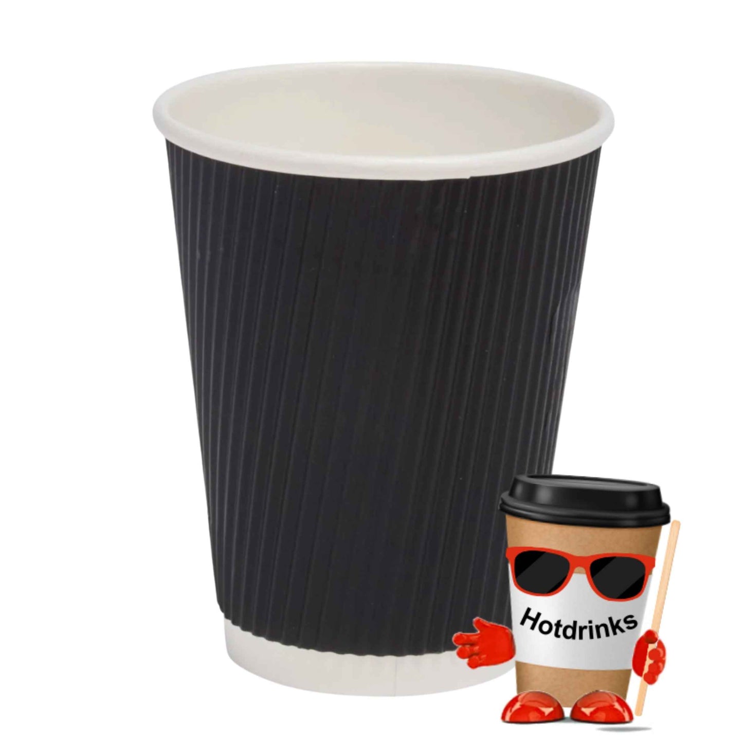 12oz Black Ripple Hot Drink Paper Cups (25 or 500 Cups)