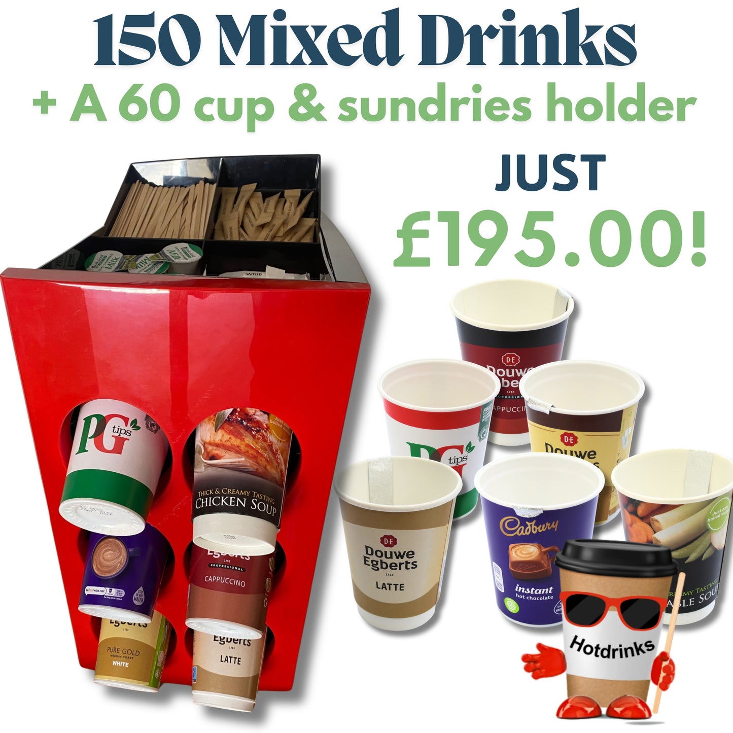 2Go/12oz Hot Drink Dispenser Unit + 150 FREE Drinks
