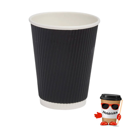 12oz Black Ripple Hot Drink Paper Cups (25 or 500 Cups)