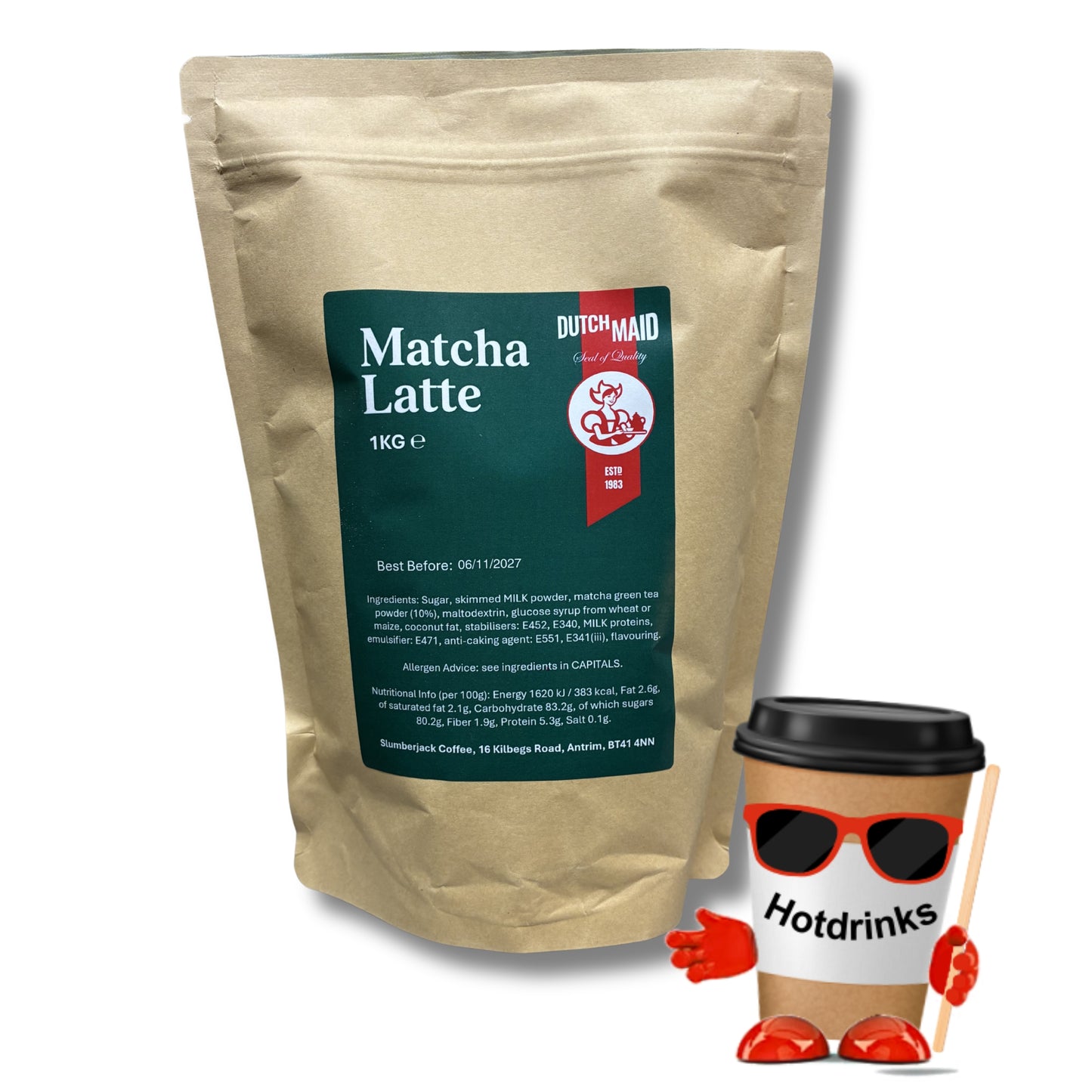 Dutch Maid - Matcha Latte, Pre-Mixed Drink Powder - 1kg or 10 X 1kg Bags