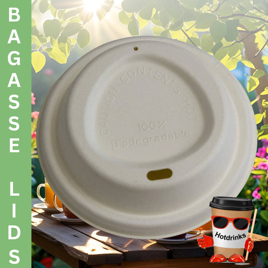 50/1000 x 'Bagasse' 12oz/2Go Sugarcane Cup Lids in White like McDonalds Use