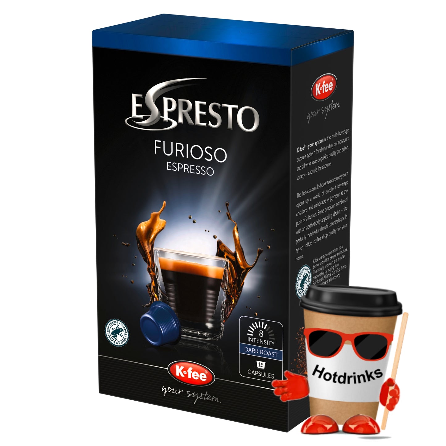 K-Fee Pods - Espresto 'Furioso' Pods - 16 Pods or 6 boxes of 16 Pods