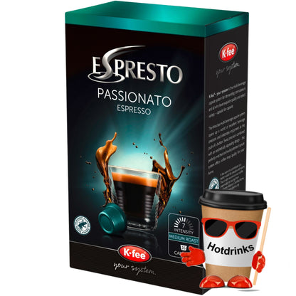 K-Fee Pods - Espresto 'Passionato' Pods - 16 Pods or 6 boxes of 16 Pod Hotdrinks Ltd K-Fee Pods - Espresto 'Passionato' Pods - 16 Pods or 6 boxes of 16 Pod Hotdrinks Ltd